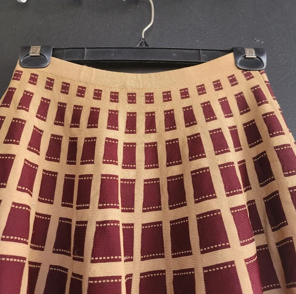 Anthropologie Moth Brown Knit Windowpane Skater Skirt XS - Picture 6 of 13